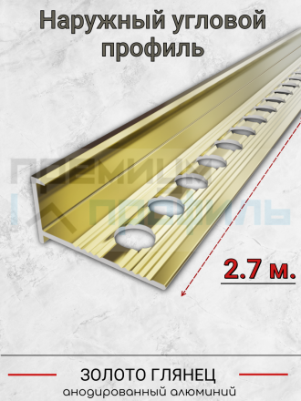 Алюминиевый Г-образный профиль для плитки 10мм ПО-201 золото/глянец 2.7м.