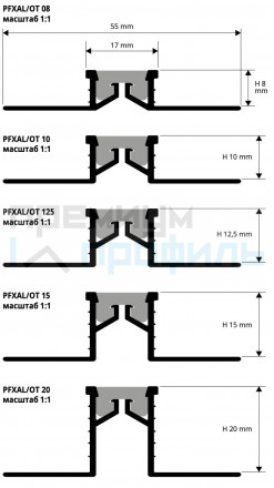 Деформационный профиль для швов и стыков PROFLEX AL PFXAL125G H 12,5мм 17мм вставка серая 2,5м Progress Profils