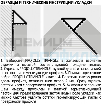Профиль треугольной формы под плитку алюминиевый PROJOLLY TRIANGLE PJTRBC10 10мм 2.7м серебро глянцевый Progress Profils