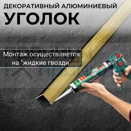 Анодированный алюминиевый уголок ПН-20х20 золото глянец браш 2,7 м.